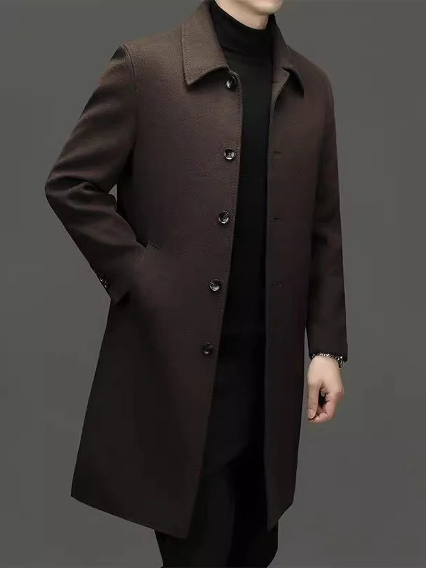 

Мужское длинное двустороннее шерстяное пальто больших размеров, повседневная ветровка, модная зимняя верхняя одежда с пуговицами