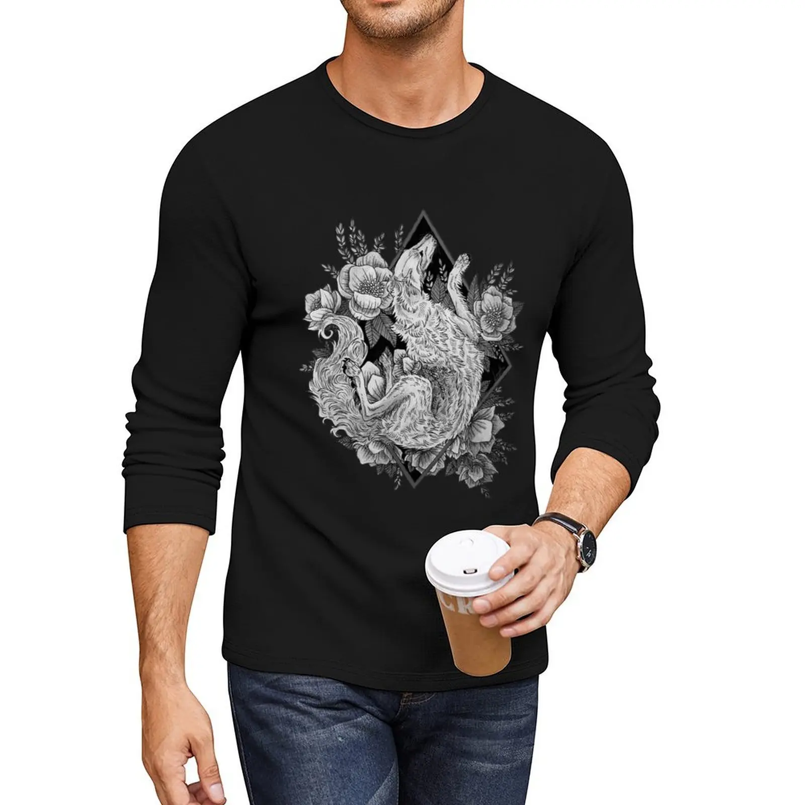 

Borzoi black&white Long T-Shirt sweat shirt quick drying shirt oversized t shirts heavyweight t shirts mens graphic t-shirts
