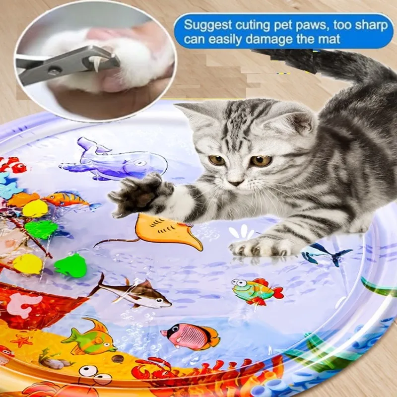 Water Sensory Play Mat Thickened Inflatable Water Mat For Cat And Dog Pet Playmat With Fish Sea Ocean Theme Sensory Toy Water