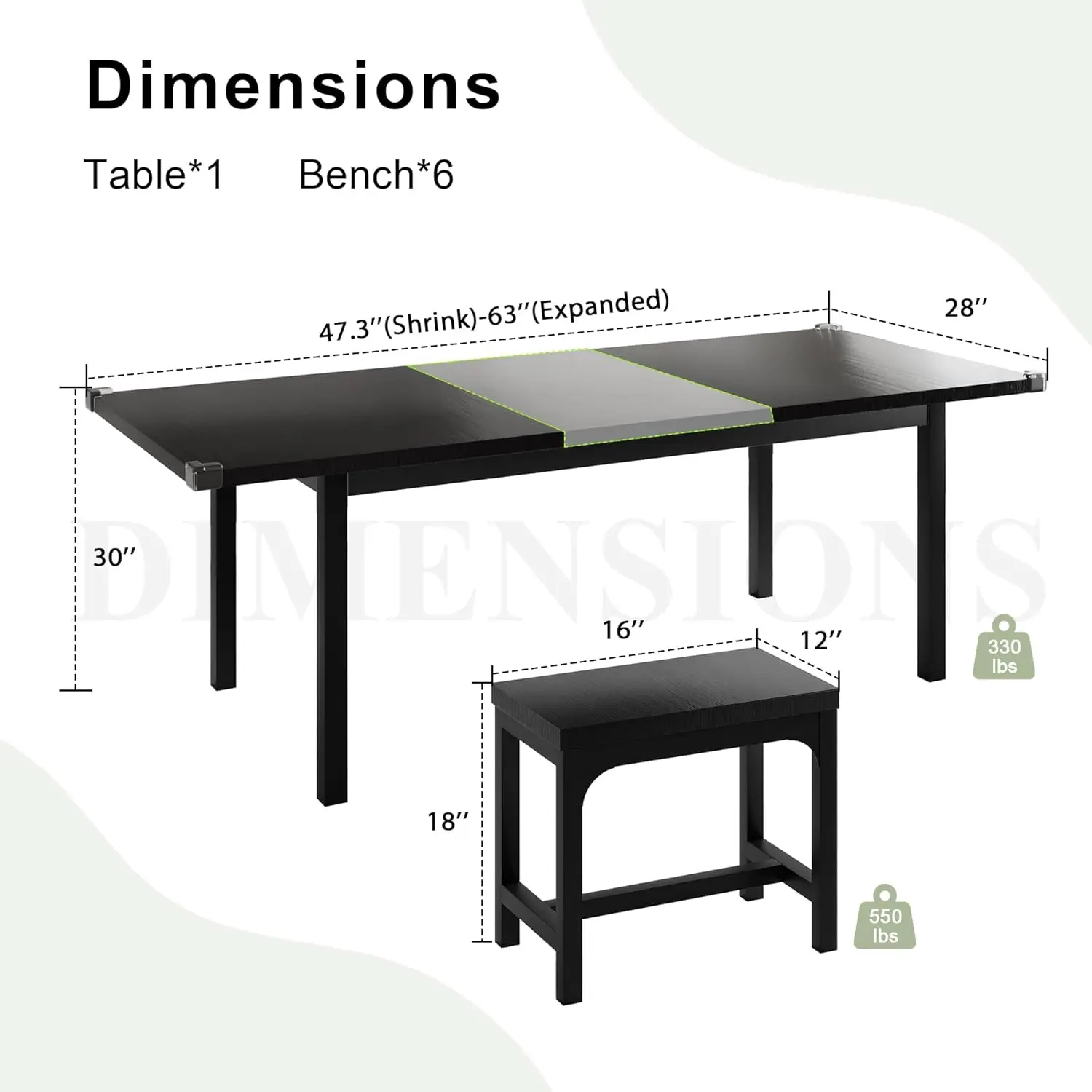 7-Piece Dining Table Set with 6 Stools, 63