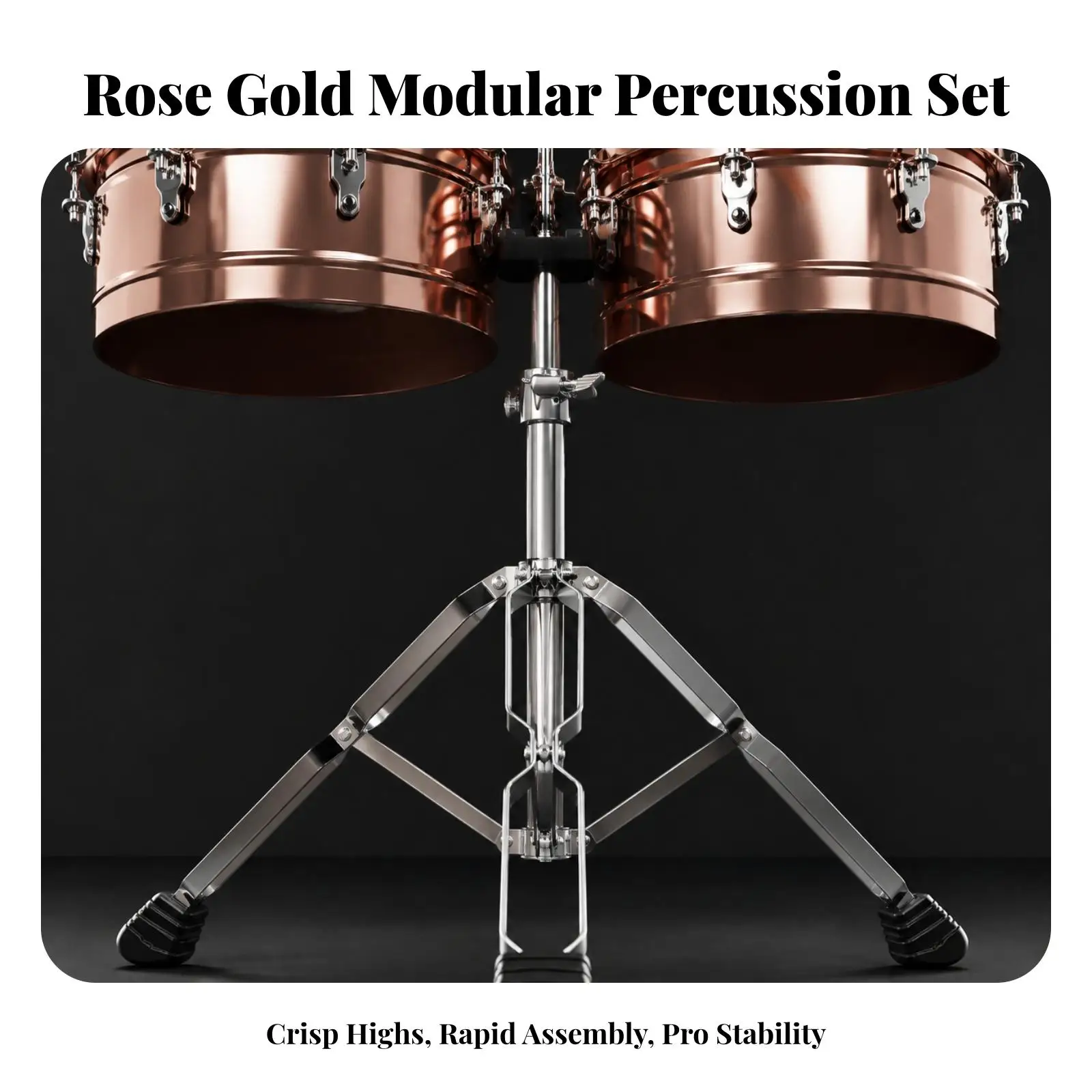 Premium Stainless Steel Timbale Drum Set Rose Gold 14 15 Inch Drumheads with Sturdy Tripod Stand for Practice
