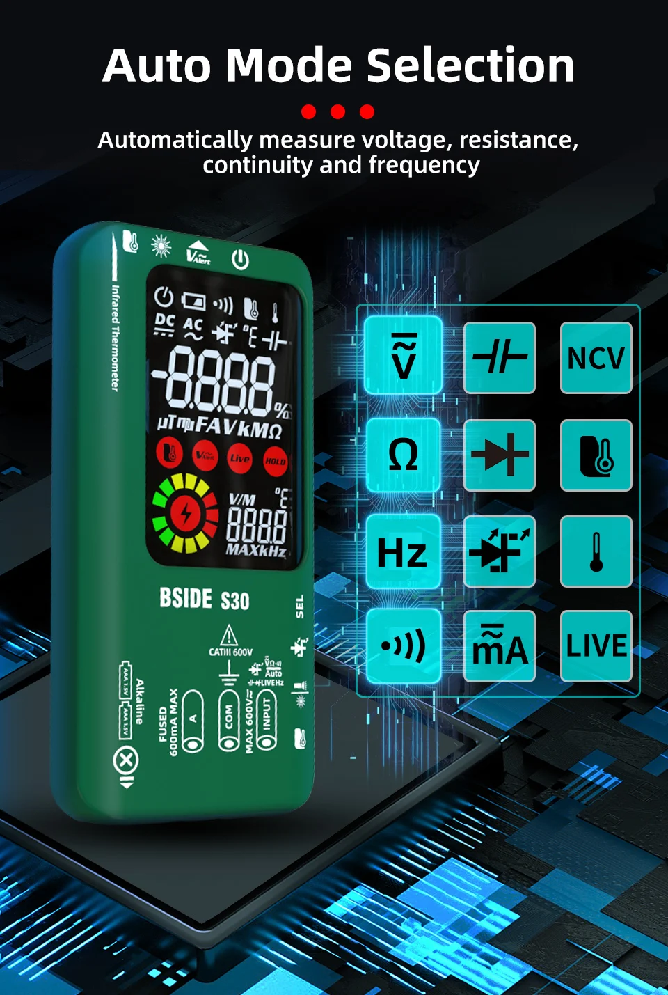 Inteligentny multimetr EMF BSIDE S30 9999 zlicza miernik promieniowania monitora AC/DC woltomierz Test