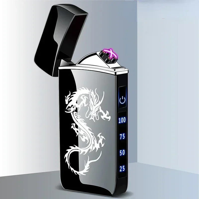 

2025 Touch Sensing Metal Electric Outdoor Windproof Lighter Dual Arc Flameless Plasma USB Rechargeable Lighter Power Display