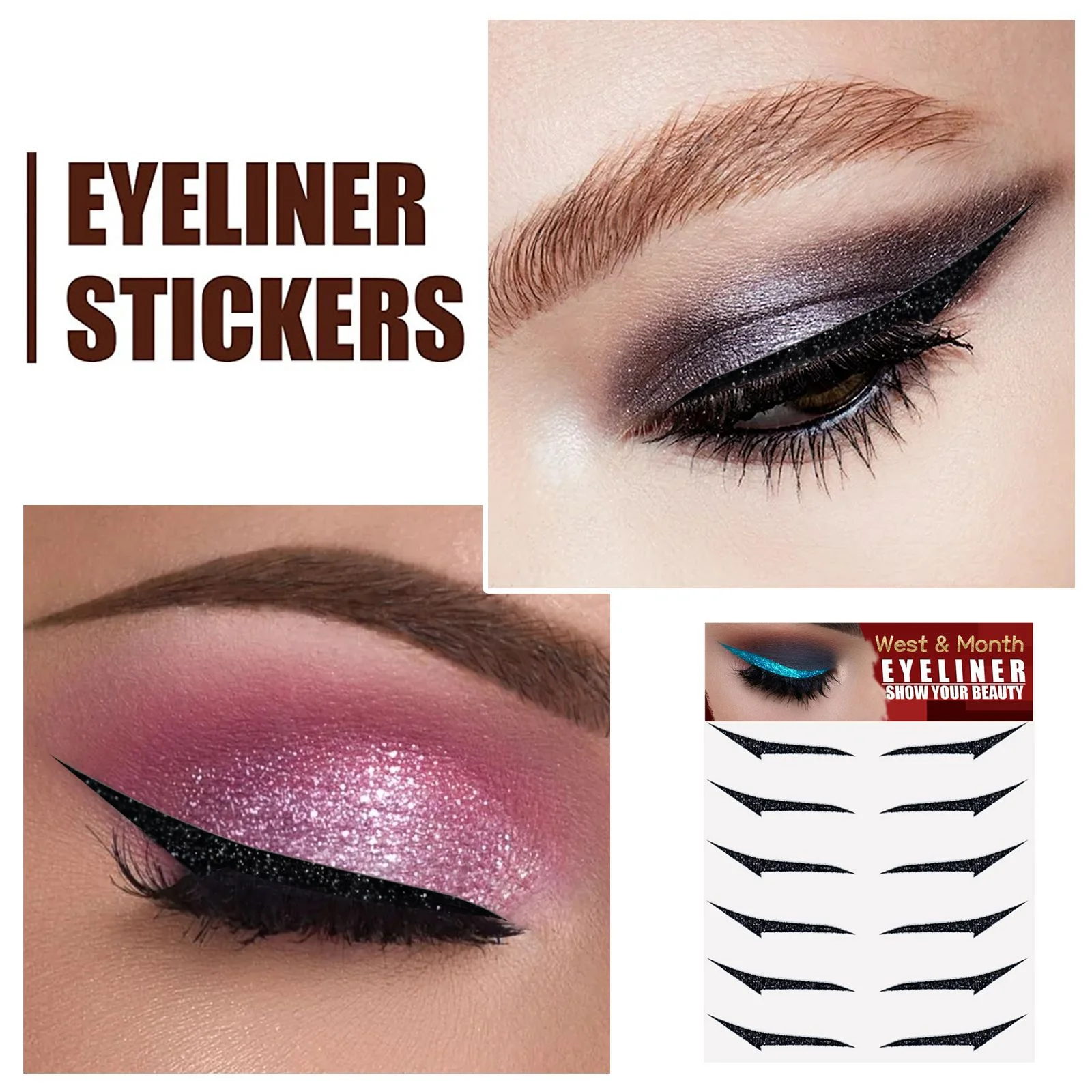 Glitter Eyeliner Sticker Reusable Self-Adhesive Waterproof Sweatproof Diverse Styles Portable Cat Eye Double Line Eyelid Patch