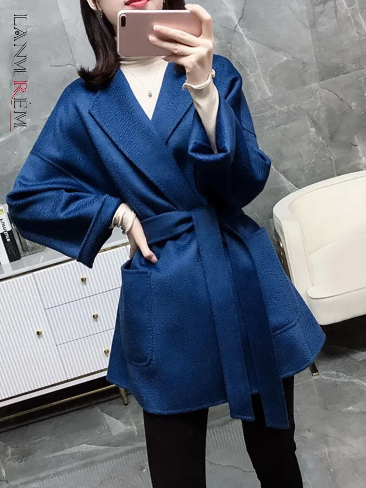 

LANMREM 2024 Spring New Women Elegant Double-sided Long Sleeve Solid Color Cardigan Cashmere Soft Coat Female Fashion 2W402