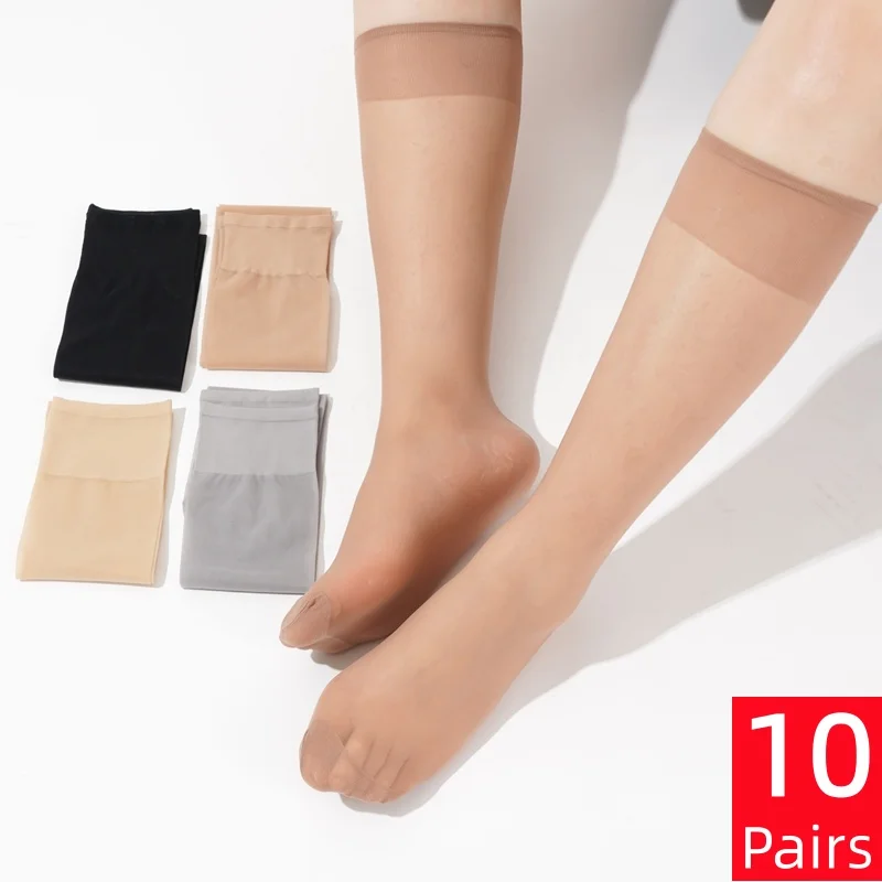 10 Paare/Lot Damen Sommer Ultra-Dünne Wadenlange Strümpfe Transparente Atmungsaktive Kristallstrümpfe Vielseitige Wadensocken