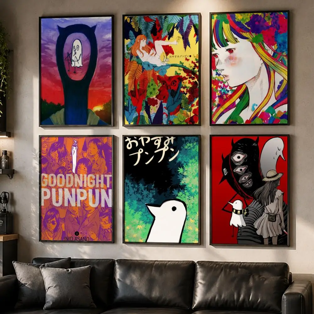 Cartoon Goodnight Punpun Poster No Glue Residue Self-Adhesive Art Poster Wall Decor for Bedroom Living Room