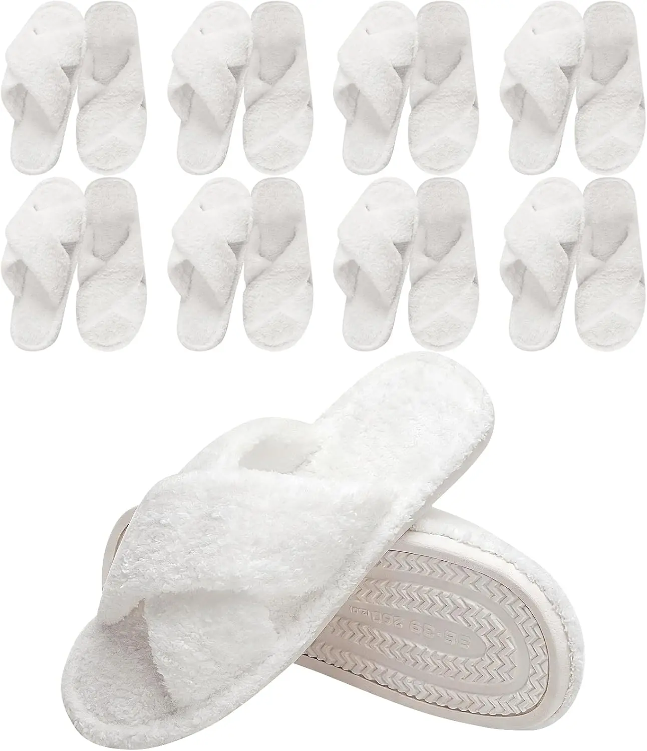 

8 Pairs Women's Fuzzy Slippers Cozy Cross Band Open Toe House Slippers with Non-Slip Sole for Bridesmaids Birthday Gift