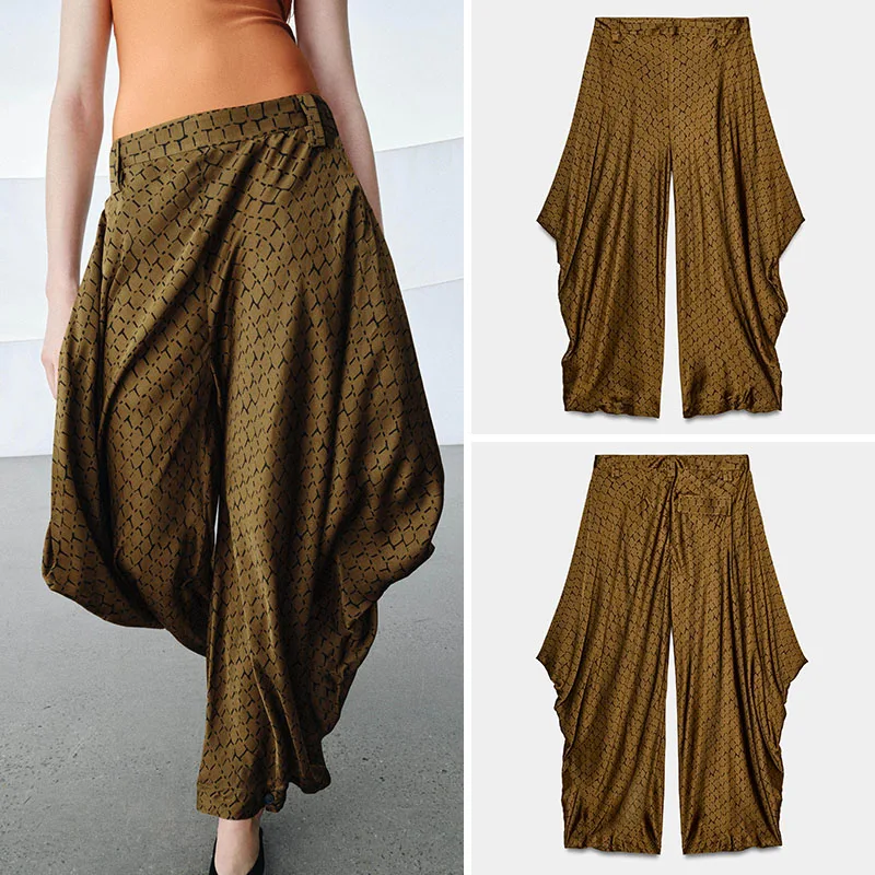 

Spring New Arrival Women's Loose Wide Leg Pants Floral Print Pleated Casual Retro Trousers for Young Women 18-25 Years Old