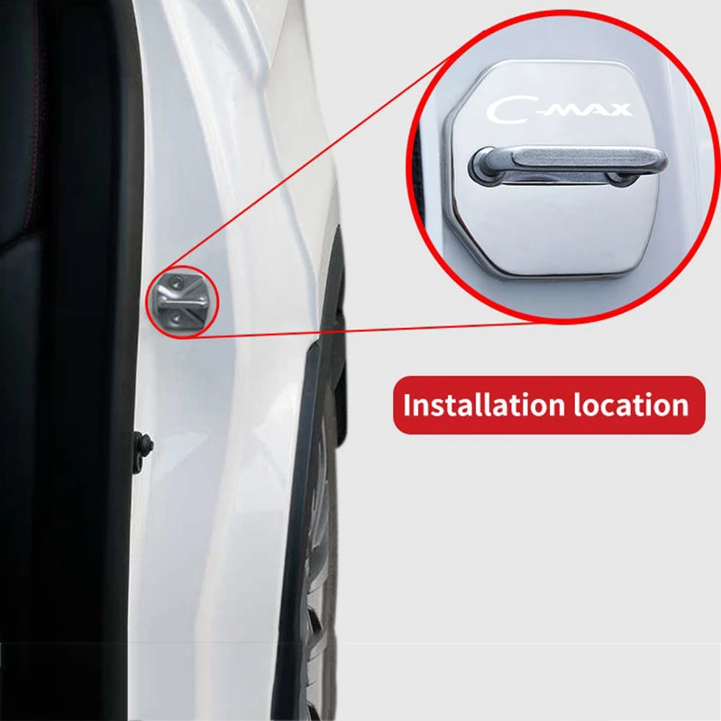 4pcs/set Car Styling Door Lock Protective Covers Case Anti-rust Stickers for Ford C-MAX Cmax Logo Auto Decorative Accessories - view 4