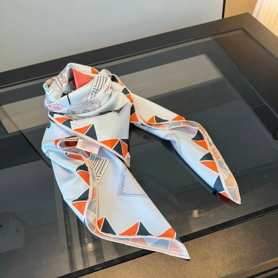 

Элитные женские шарфы из чистого шелка: французские винтажные квадратные платки с принтом, для путешествий и как аксессуар для шеи, праздничный подарок