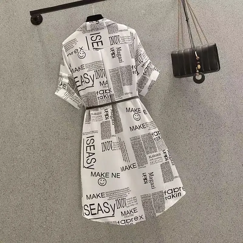 Robe imprimée lettre enveloppée pour femme, col polo à la taille, réduction de l'âge français, réglage de la graisse, grand, à la mode, nouveau, été