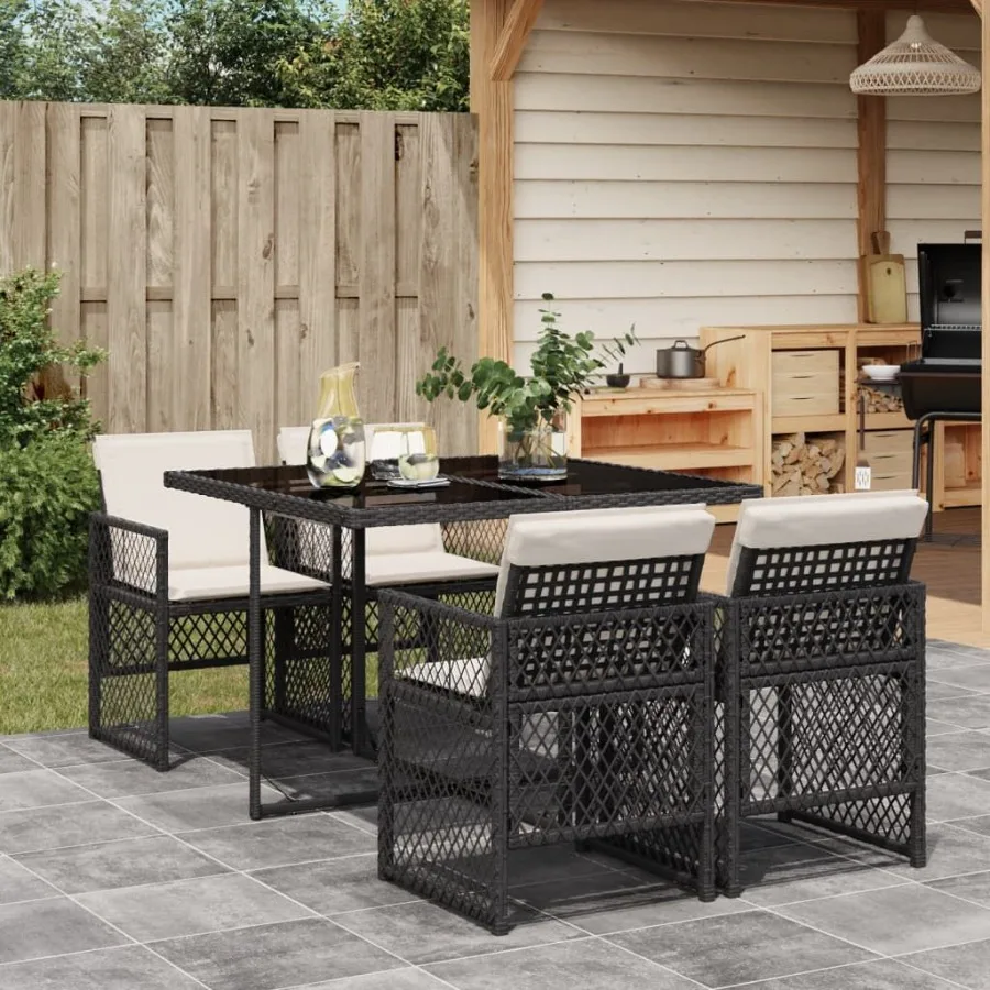 

Garden Dining Set Black Cream White