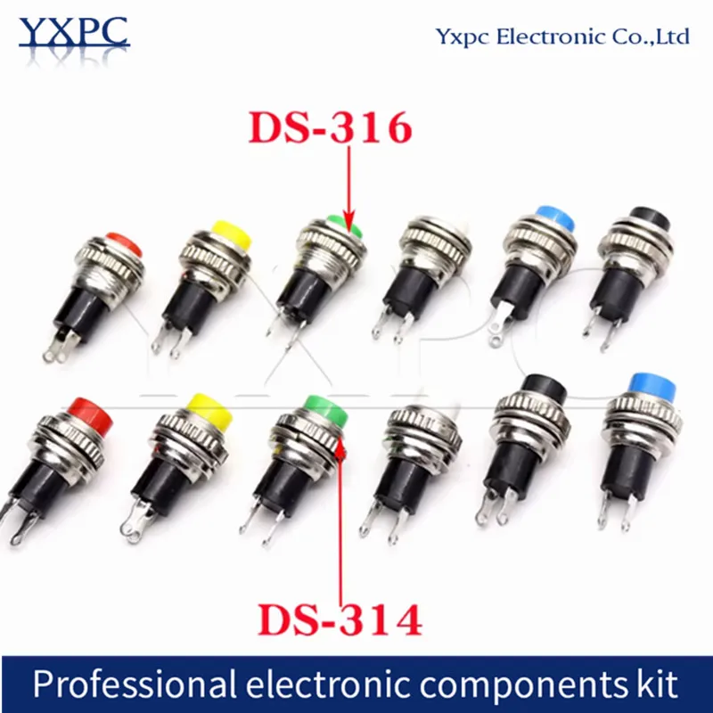 DS-316 DS-314 Panel Mount 10mm Momentary OFF-(ON) Push Button Switch Upper Screw Thread Self-reset Push Button Switch Momentary