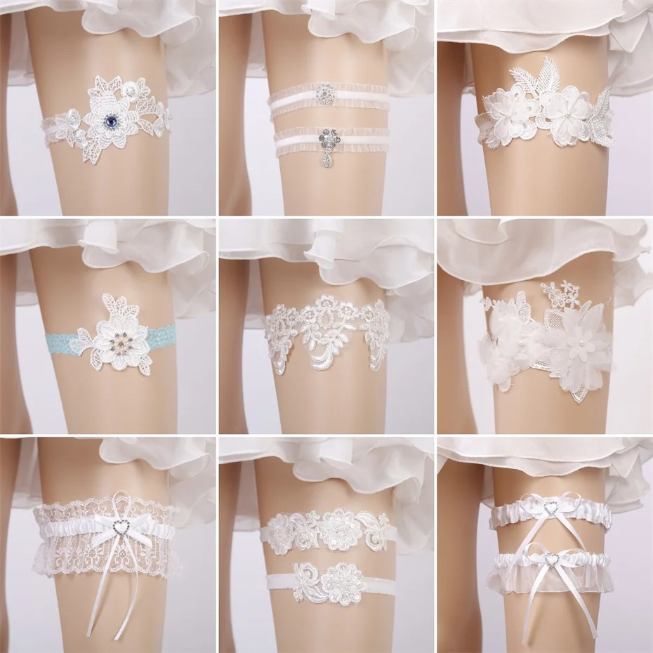 Efily Bridal Lace Garter Wedding Accessories Rhinestone Crystal Flower Embroidery Bride Garter Suspenders for Party Dresses Gift