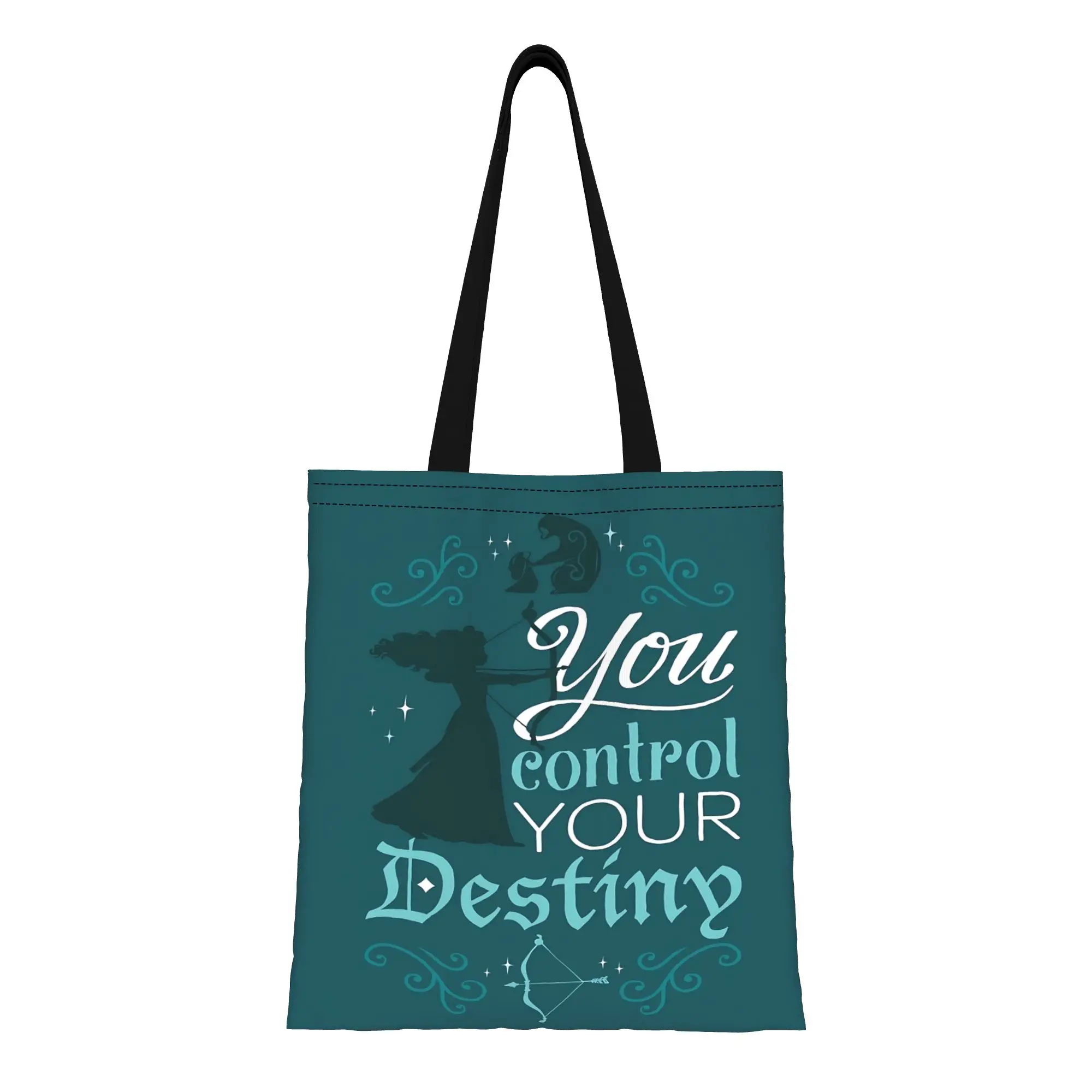 

1PC Valentine's Day Disney Animation Reusable Double Sided Canvas Tote Bag Shoulder Brave you control your desting Handbag