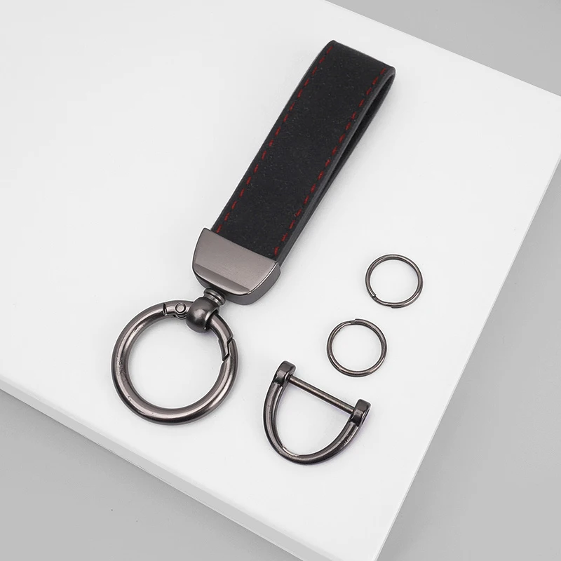 Solid Color Keychain Suede Leather Car Business Metal Keyring Head Multi-color Optional Key Buckle Ring Chain Gift Accessories 5