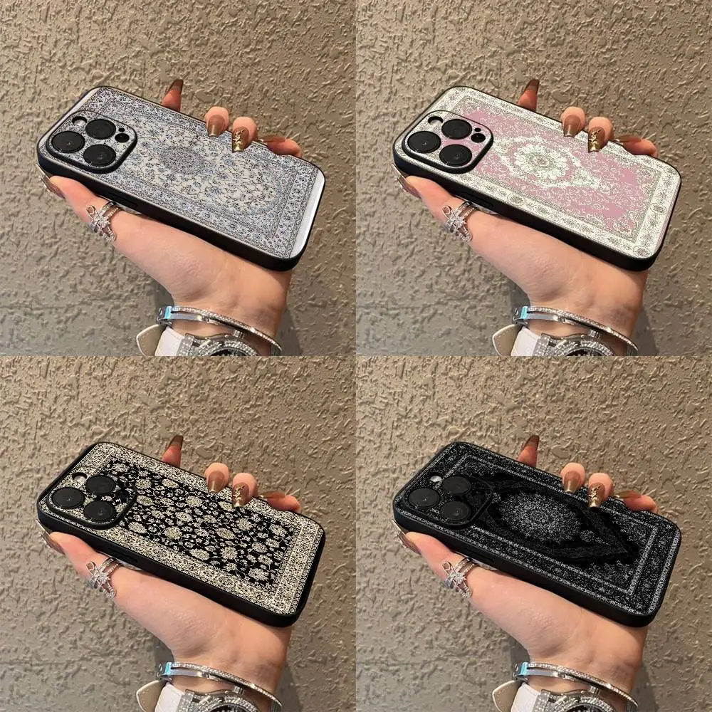 

Persian Carpet Floral Pattern Phone Case For iPhone 16,15,14,13,12,11,Pro,XS,Max,XR,Plus,E,SE4,Mini Black Soft Cover