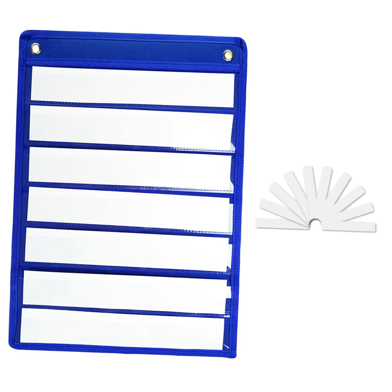 Classroom Schedule Pocket Chart with 7 Transparent Pockets Wall Mount Design and 10 Dry Erase Cards Sturdy Oxford Cloth for Home