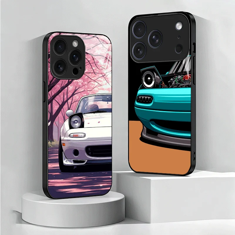 JDM Cute Car M-MX5 Tempered Glass Phone Case for Samsung Galaxy A17 A16 A15 A14 A13 A57 A56 A55 A54 A53 A37 A36 A35 A34 A33 A26