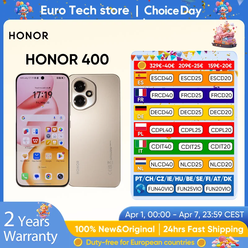 Teléfono Inteligente HONOR 400 5G Snapdragon 7 Gen 3 MagicOS9.0 Cámara IA Ultraclara de 200MP Pantalla AMOLED de 6.55'' 5300mAh 66W SuperCharge