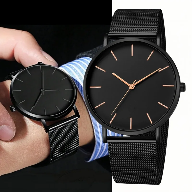 남녀공용 심플 캐주얼 시계, 탑 브랜드 명품 아날로그 쿼츠 시계, 패션 메탈 메쉬 손목시계, 남성용 시계
