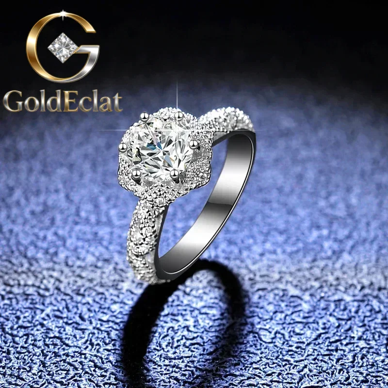 

GoldEclat Luxury 18K White Gold Eternal Wedding Ring Real GRA VVS 1 Carat Moissanite Diamond Ring Gift for Valentine's Day