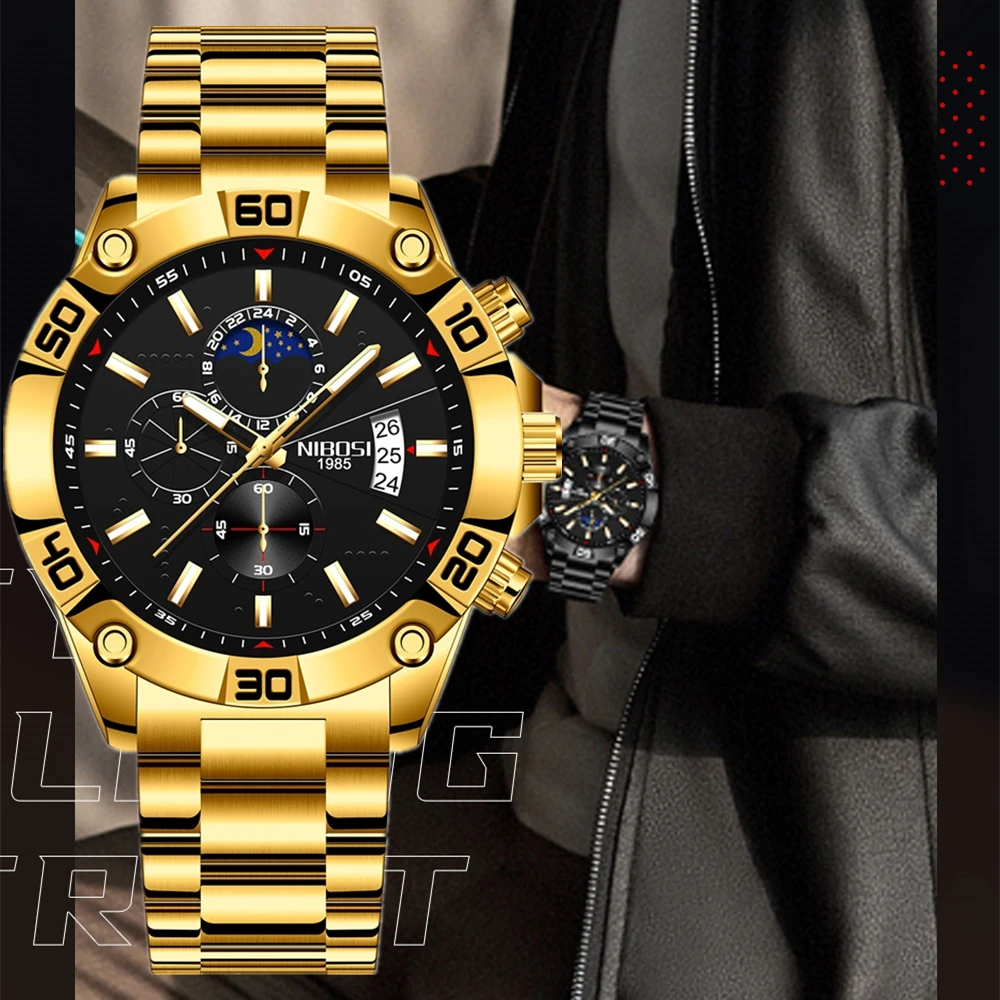 

NIBOSI мужские часы 2025, роскошные кварцевые мужские часы, лучший бренд, роскошные деловые водонепроницаемые часы с хронографом, мужские часы Relogio Masculino