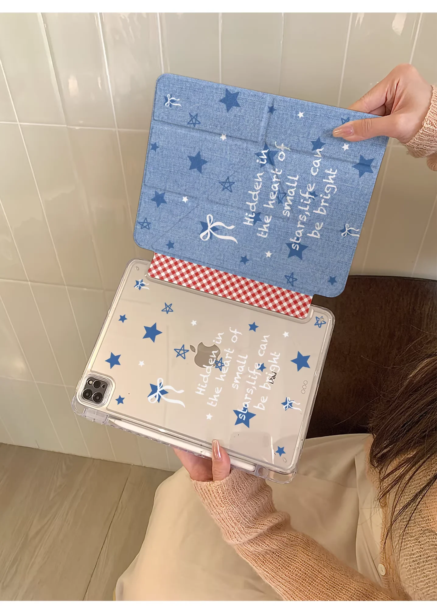 

Korean Denim Star Bow With Pen Slot Case For iPhone iPad Mini 4 5 6 7 8 9 10 Air 1 2 3 4 5 6 7 M2 M3 A16 Pro M4 M5 Cover Ins