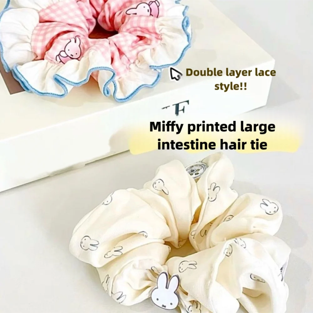 

New Miffy Hair Rope Kawaii Girl Dopamine Cartoon Lace Hair Circle Student Children Multi functional Hair Accessories Gift