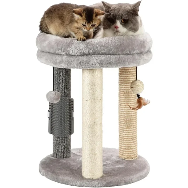 4in1 Small Cat Tree,Scratching Post with Tower Soft Cat Bed, Sisal Carpet Jute Posts with Three Hanging Ball Toys and Massage