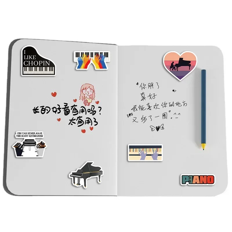 50pcs Piano Graffiti Personalized Creative Musical Instrument Notebook Tablet Suitcase Waterproof Decorative Sticker