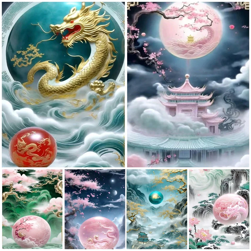 Diamond Painted DIY Embroidery Dream Dragon Palace Dragon 5D Colorful Cross Embroidery Inlaid with Water Diamond Decor PP5590