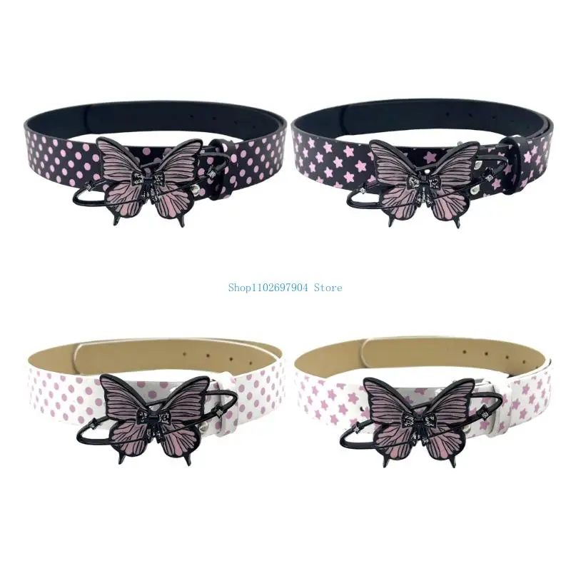 

N7YF Butterfly Closure Wide Belt For Women Trousers Dresses Popular Fashion Waist Band for Leisure and 2000s Theme Outfit