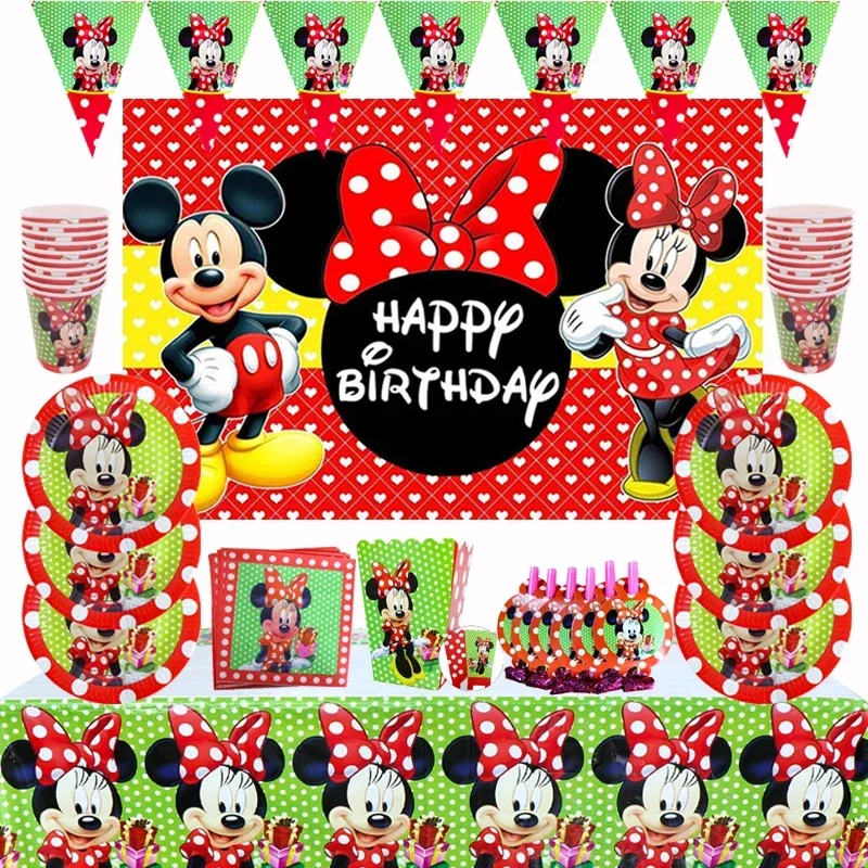 Rosso Minnie Mouse Ragazze Forniture per feste di compleanno Posate usa e getta Piatto di carta Tazze Palloncino Genere Rivela Decorazioni