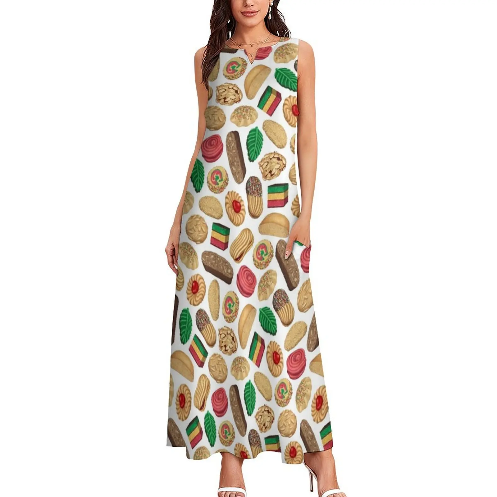 Italian Cookie Pattern Long Dress Woman clothing Women's summer dress Dress