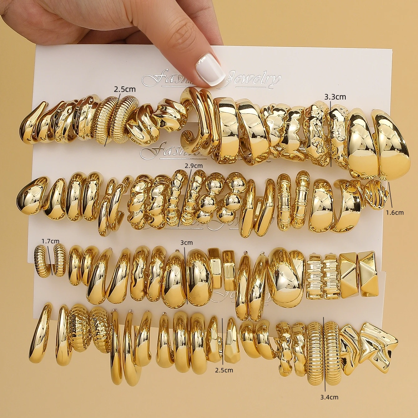 10 أزواج - 40 أزواج كبيرة الحجم بتصميم جديد ذهبي اللون ABS/الراتنج مجموعة أقراط عصرية بسيطة، مناسبة للارتداء اليومي للنساء #6