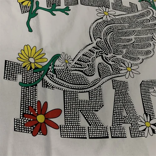 Imagen 2 del producto Camisetas blancas con Logo de letra de diamante, camisetas informales americanas de algodón puro, manga corta de gran tamaño