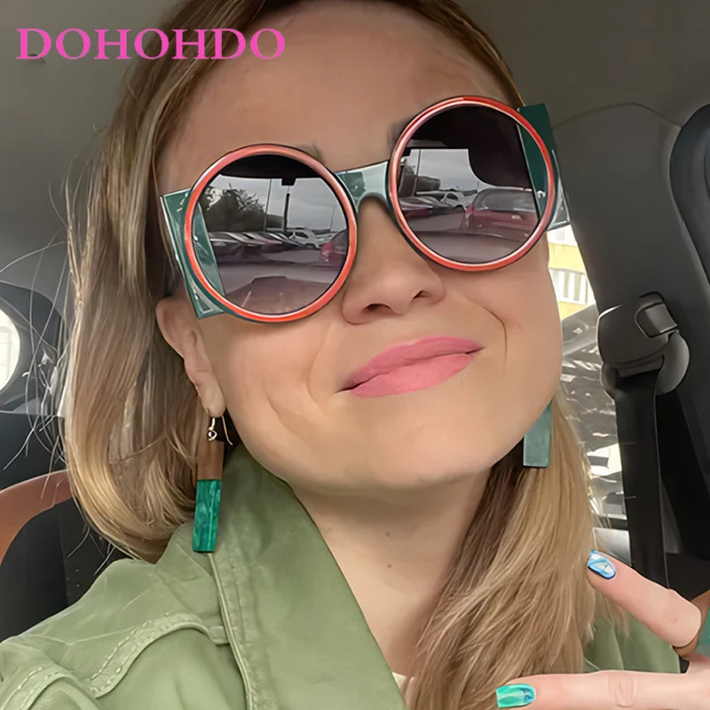 

DOHOHDO New Fashion Oversized Round Sunglasses Women Contrast Color Shades UV400 Retro Unique Men Trending Gradient Sun Glasses