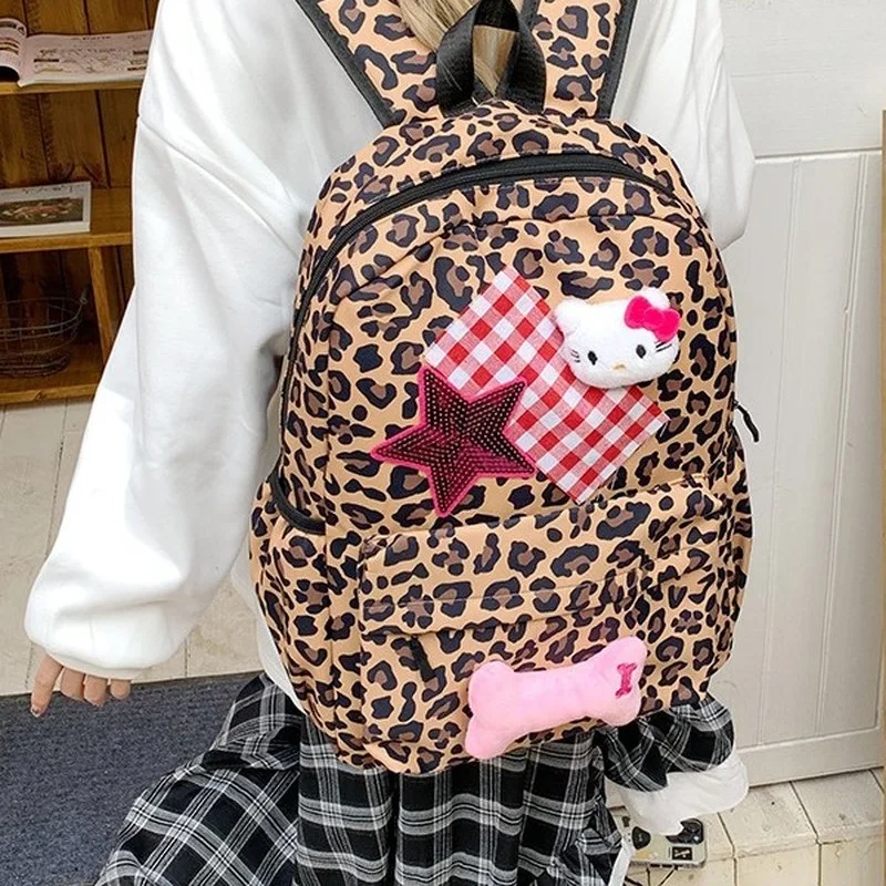 Tas Ransel Motif Leopard Kartun Baru, Tas Selempang untuk Perjalanan, untuk Siswi SMP dan SMA, Tali Ganda, Tas Buku