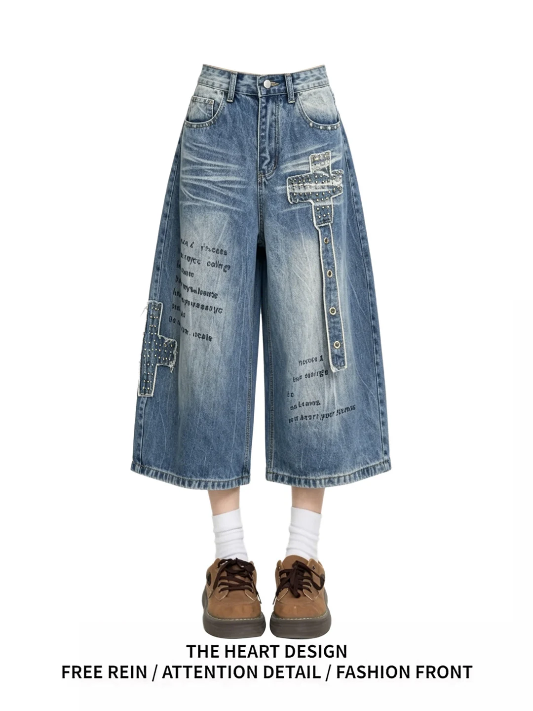 

Retro American Streetwear Wide Leg Jeans High Waist Knife 7/8 Length Fashionable Summer Women's Slimming Banana Pants