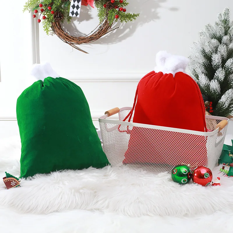 Large Christmas Gift Bag Velvet Santa Claus Candy Drawstring Pouch Christmas Eve Party Apple Bag Favors Packaging Bag 30x40cm