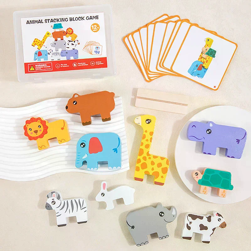 เกมบล็อกไม้รูปสัตว์ ต่อบล็อกจับคู่รูปทรง ของเล่นฝึกสมดุล ของเล่นเสริมพัฒนาการมอนเตสซอรี่ ฝึกกล้ามเนื้อมัดเล็ก ของเล่นเสริมทักษะสำหรับเด็ก