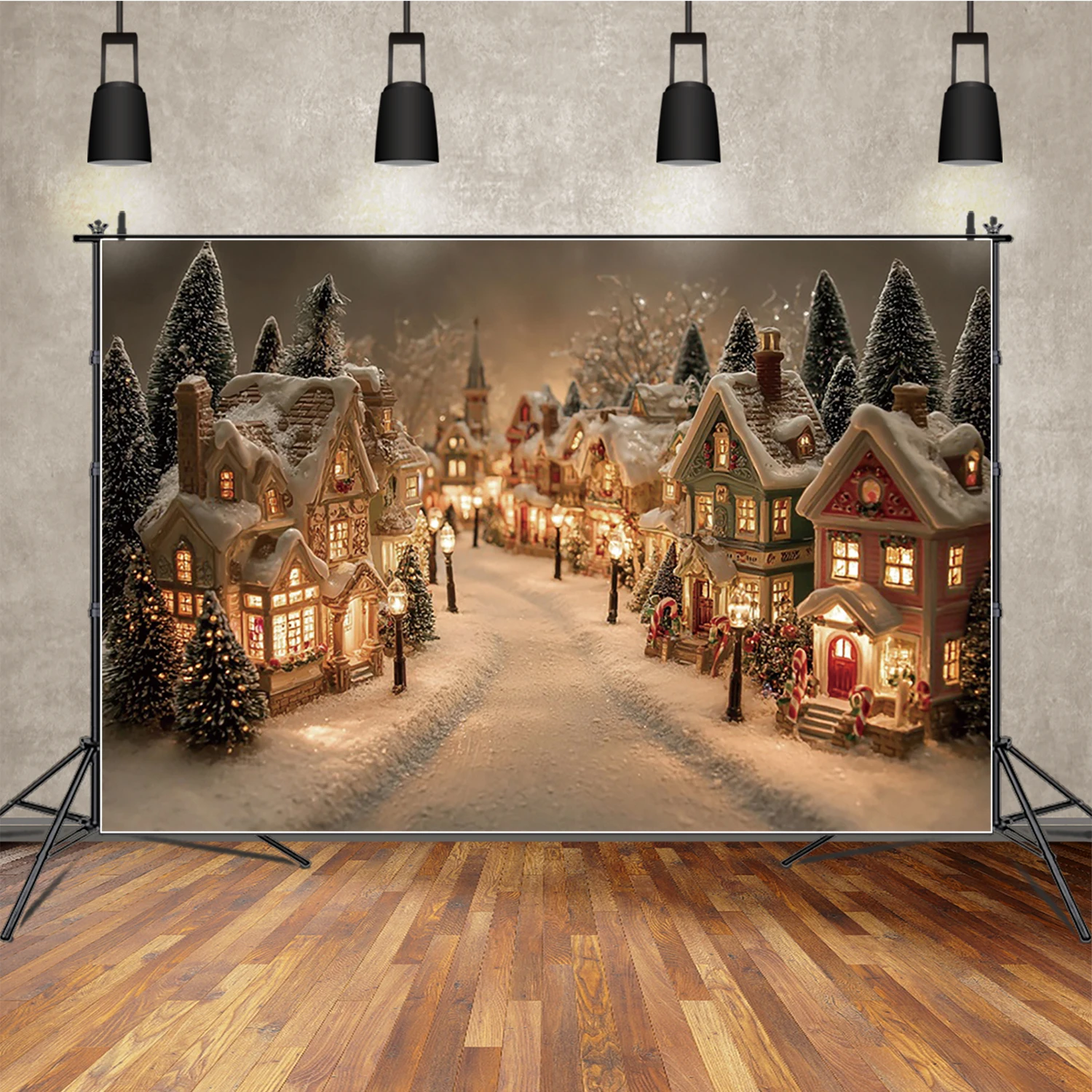 

MOON.QG Christmas Town House Backgrounds For Photographs Light Night Snow Backdrop Baby Portrait Photobooth Decoration Poster