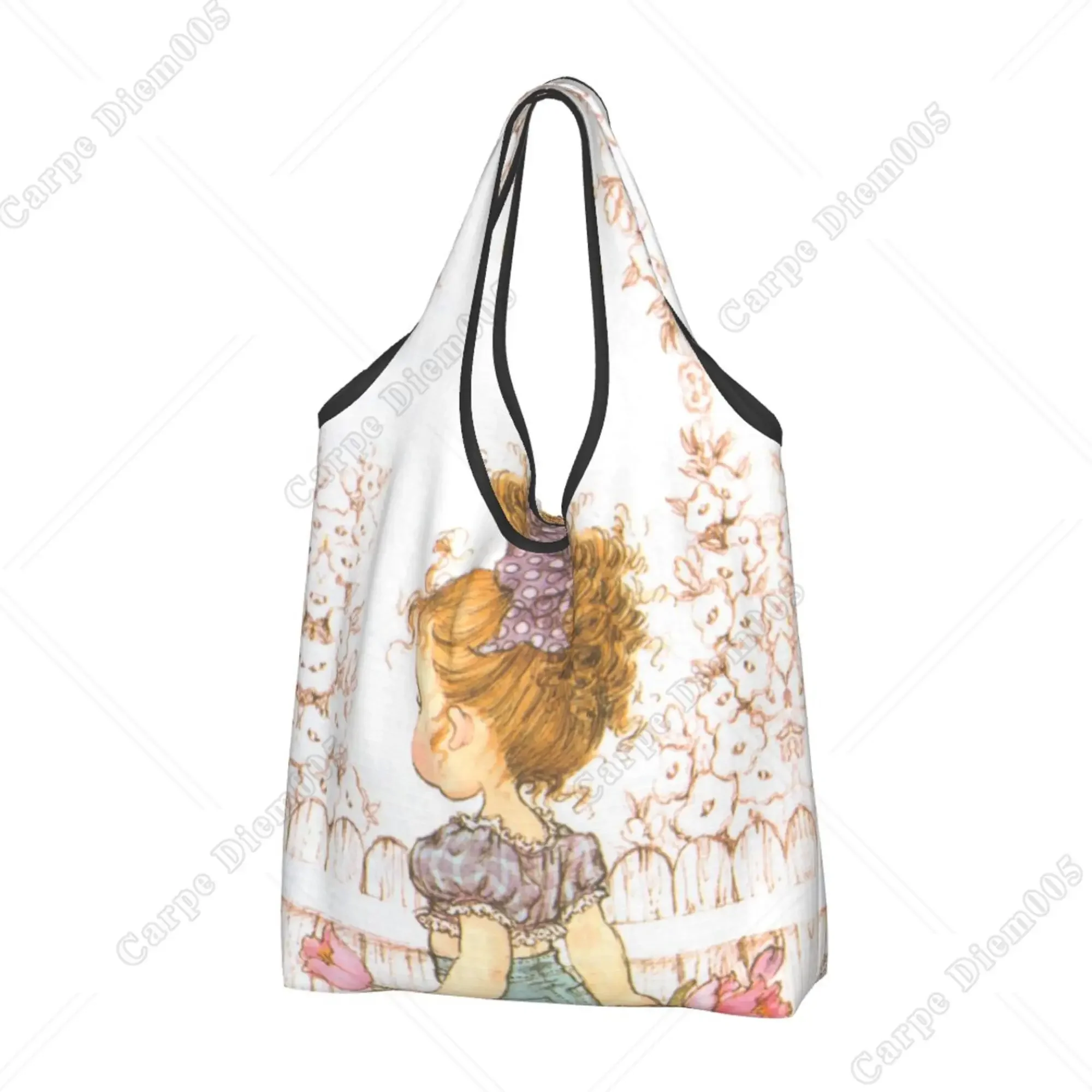 

Ponytail Girl Cute Women Shopping Bag Foldable Shopping Bag Portable Tote Bag Recyclable Grocery Bags Eco-friendly One Size