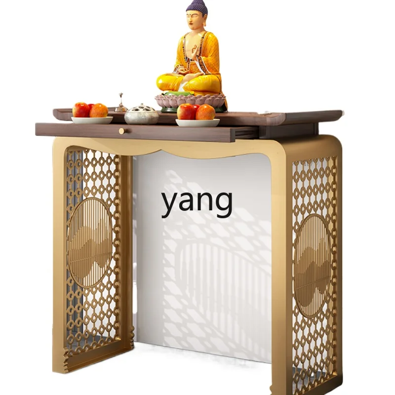 XZ black walnut solid wood porch offering table God of Wealth offering household new Chinese stainless steel strip case