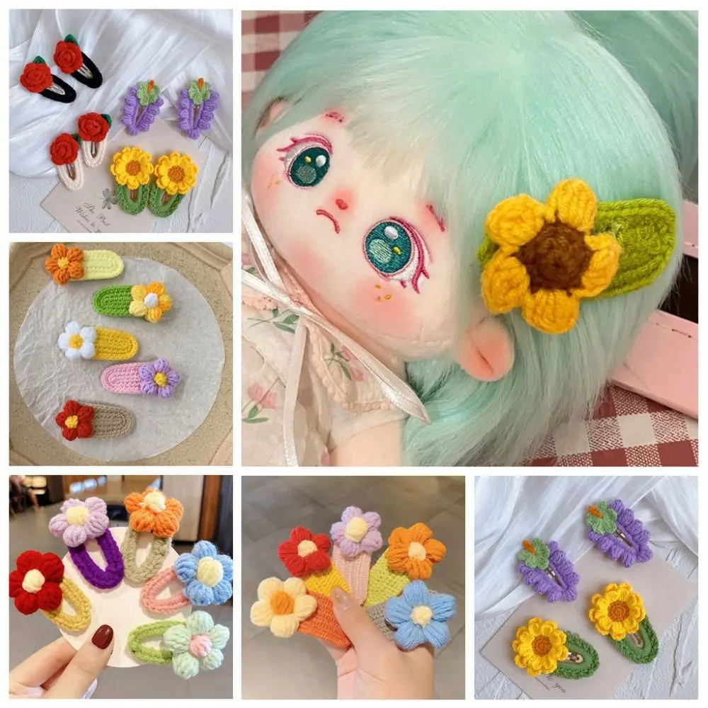 Flower Cotton Doll Hair Pins Hand Knitting Mini Cotton Doll Accessories Korean Style Cute Doll Hairpin Accessories Headwear