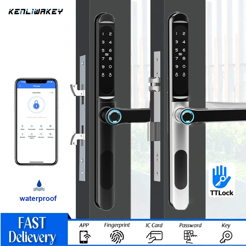 TTLock Fingerprint Biometric Waterproof Smart Door Lock APP Bluetooth Password RFID Code Electronic Aluminum Sliding Door Lock