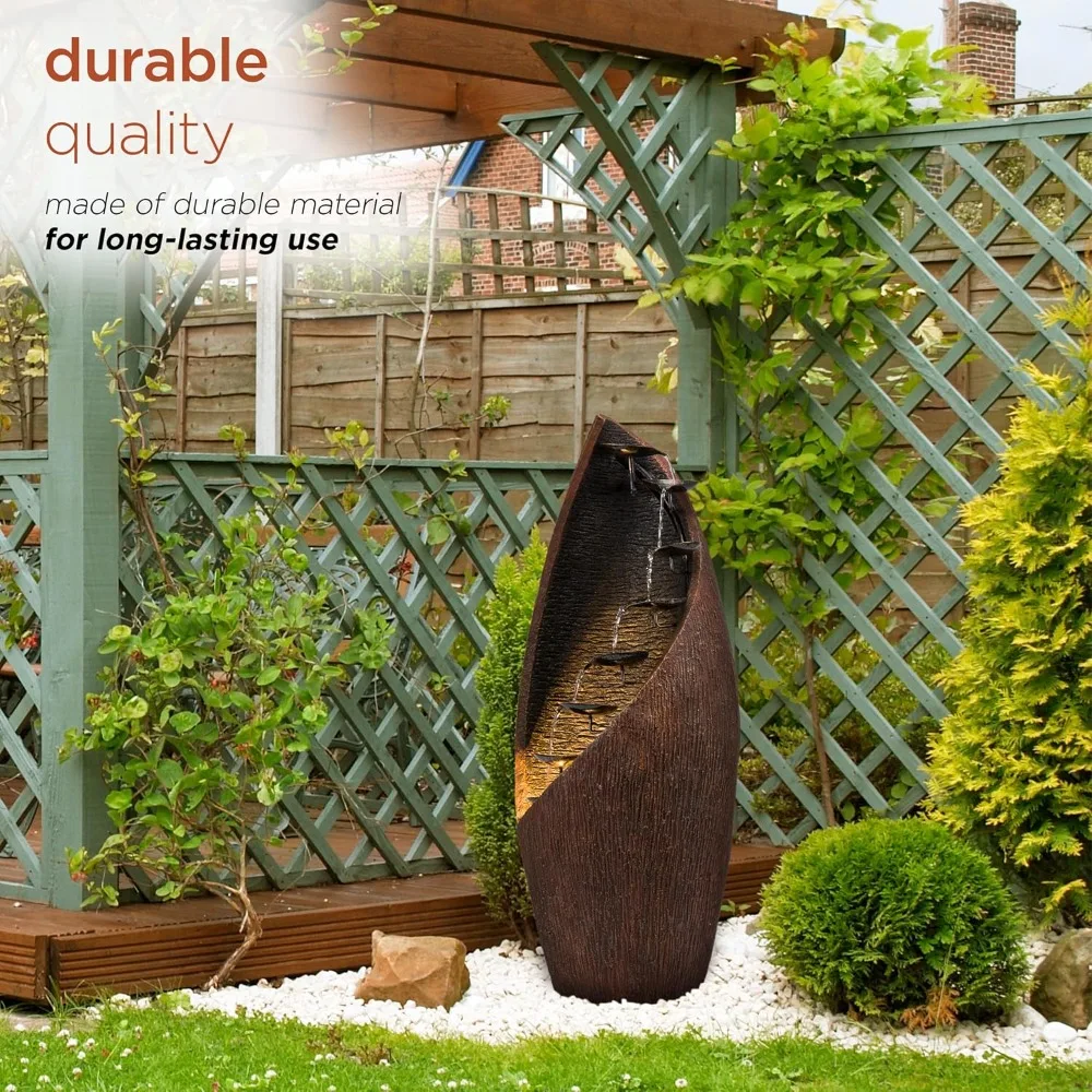 أرضية خارجية معاصرة، GIL122 نافورة مياه معدنية برونزية متدرجة مقاس 43 بوصة مع أضواء LED، خارجية أنيقة #4