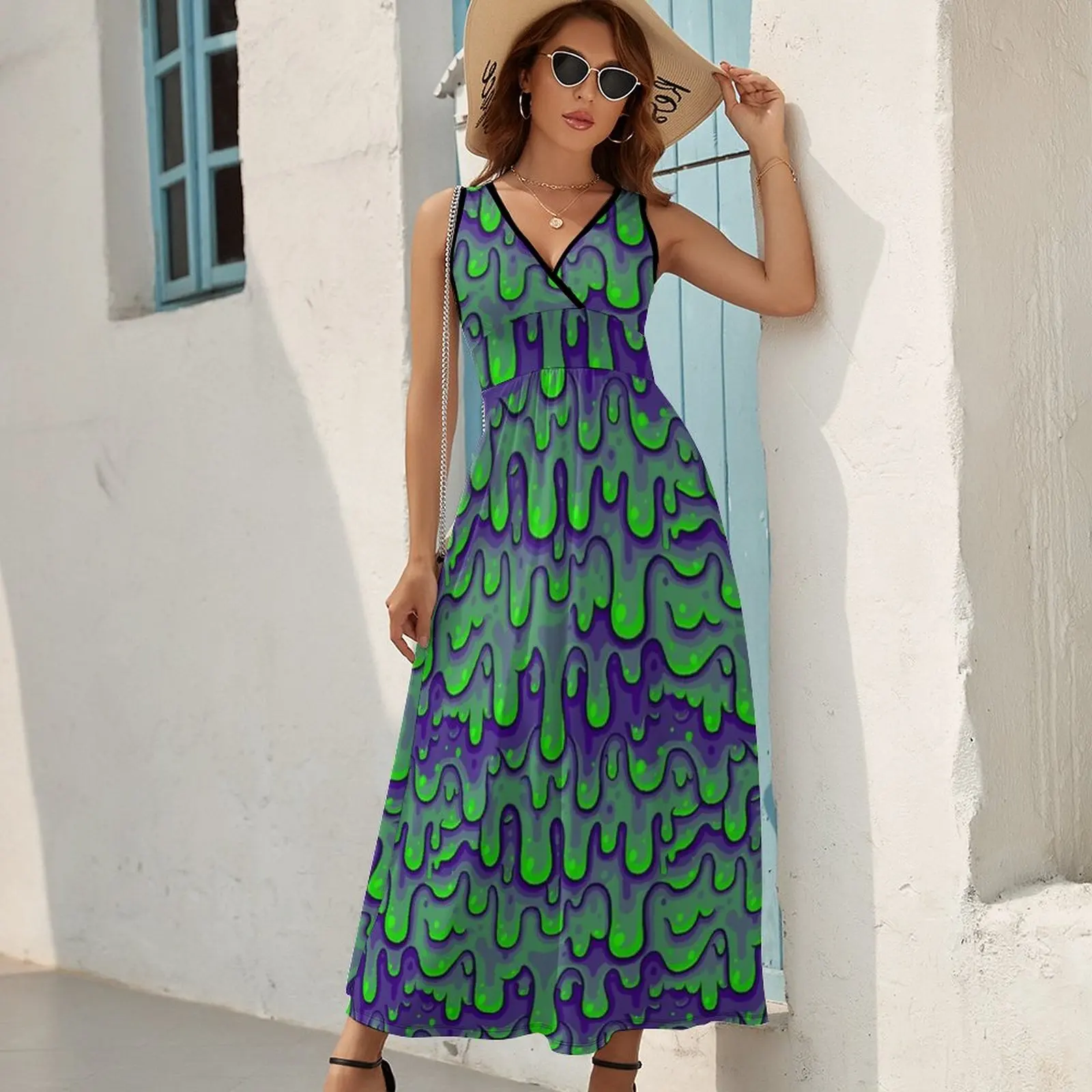 Green Slime Pattern Sleeveless Dress dress for women dresses for prom Evening dresses